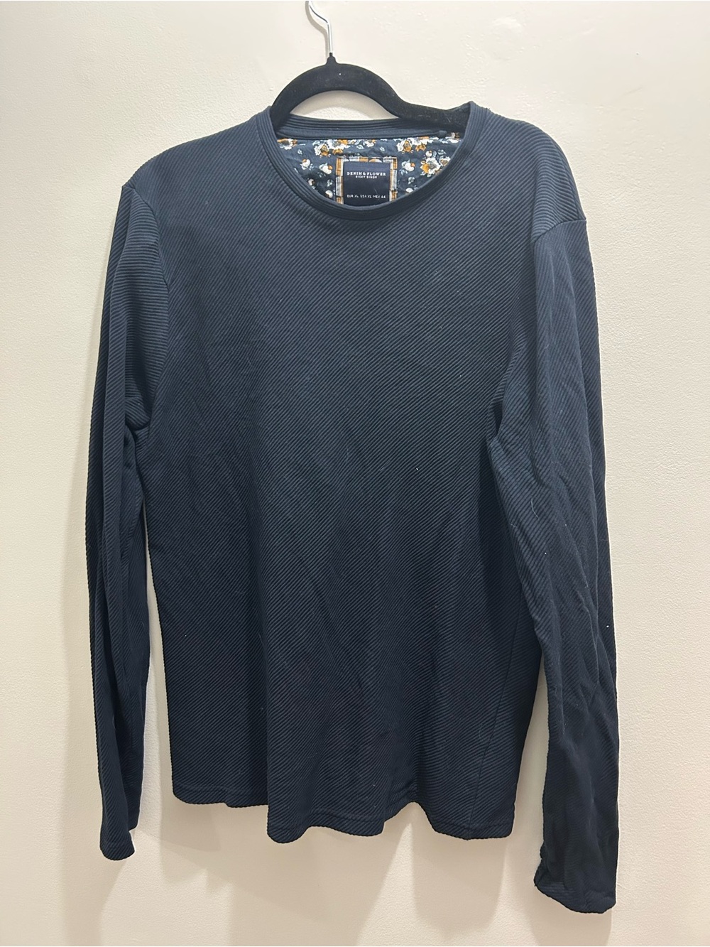 Denim & Flower Men's Dark Navy Long-Sleeve Textured Crewneck